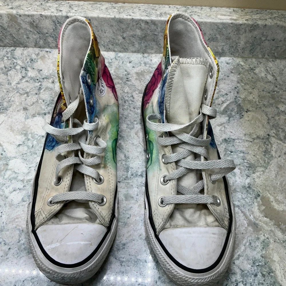 Converse High Top Chuck Taylor All Star W8 M6 Multi Skull Rose Watercolor Shoes